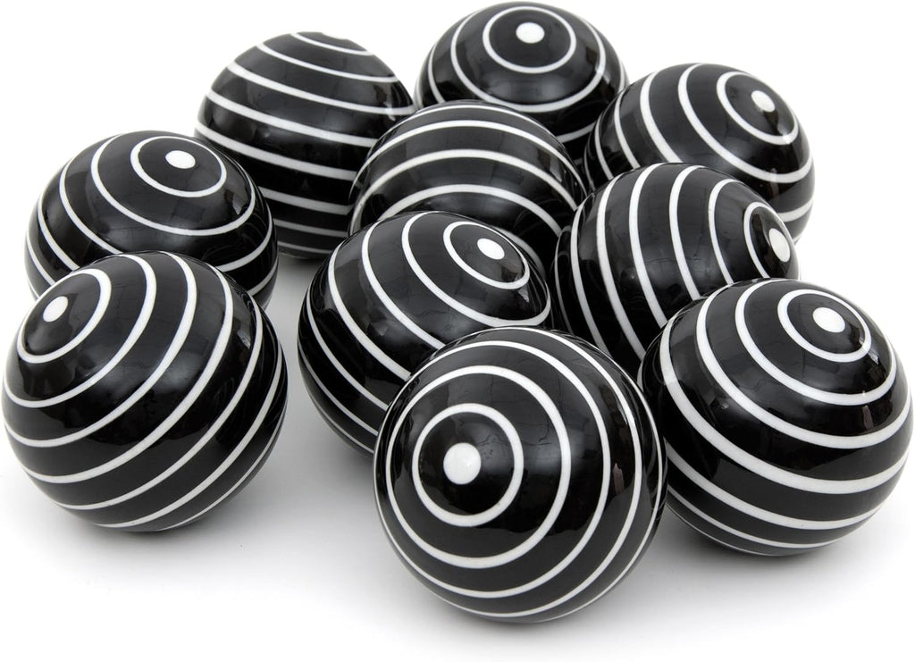 3" Porcelain Ball Set - Set of 10 Decorative Balls, White Stripes