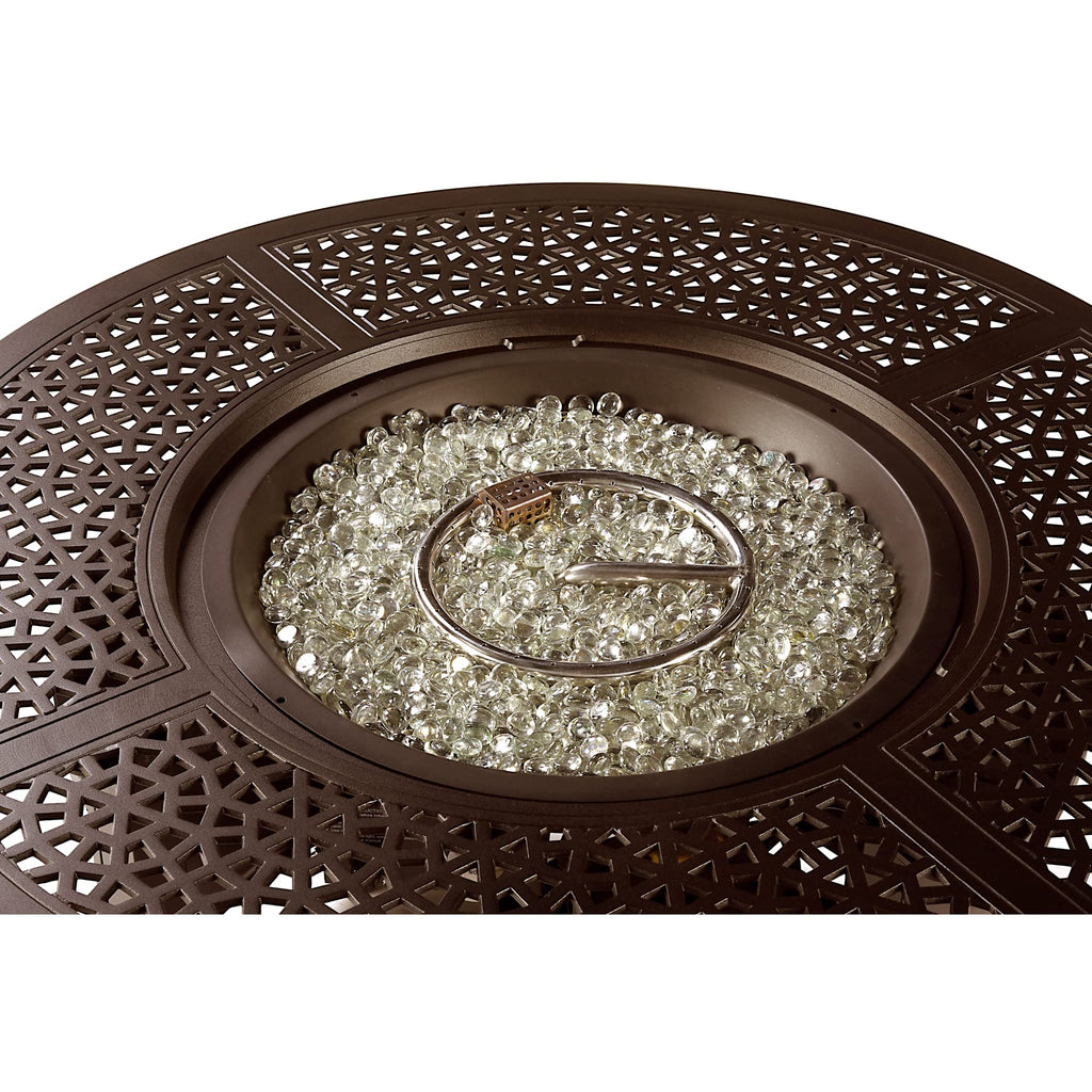 44 in. x 44 in. Aluminum Propane Fire Pit Table with Glass Beads, Two Covers, Lid, 57, 000 BTUs in Brown Finish