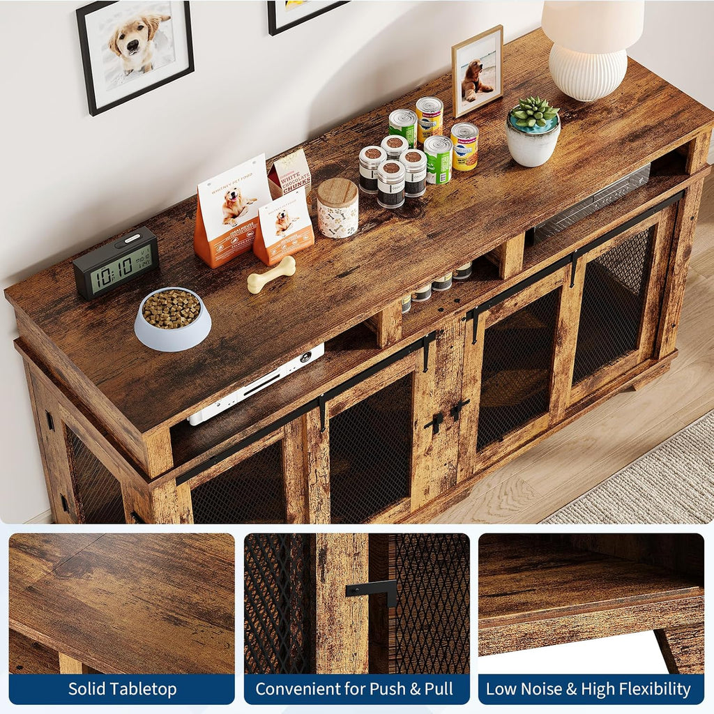 Dog Crate Furniture for 2 Dogs, Extra Large Double Dog Kennel Indoor with Removable Divider and Storage Drawers