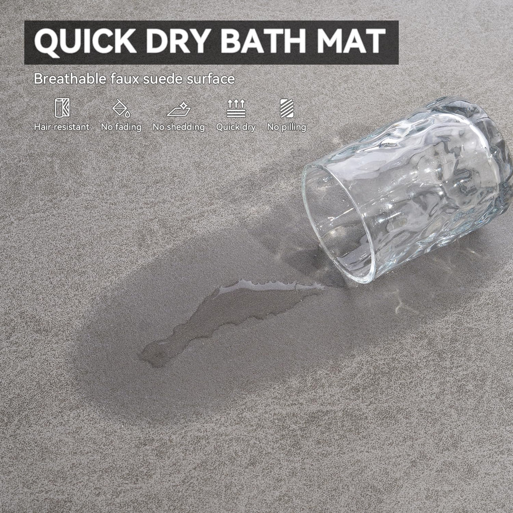 Bath Mat-Rubber Backing Non SlipTh Rugs Fit Under Door- Quick Dry Absorbent Faux Suede Surface Grey Bathroom Floor
