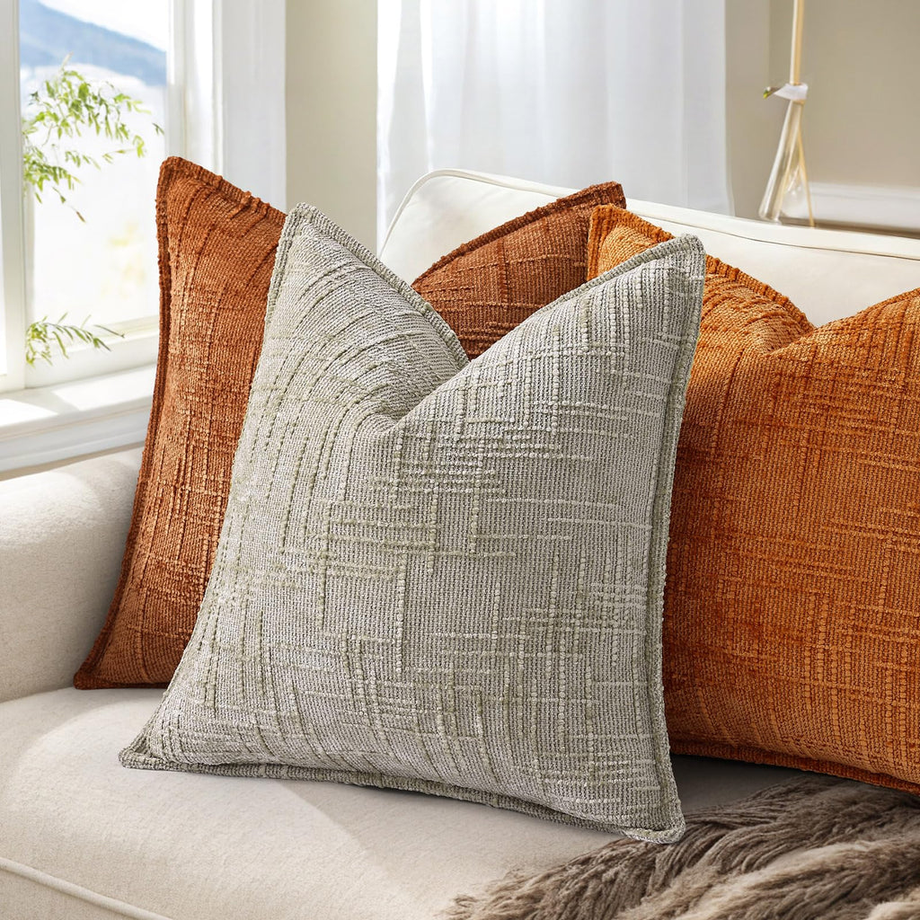 Chenille Fall Throw Pillow Covers 22x22 Set of 2, Burnt Orange