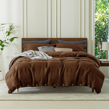 100% Pure Linen Duvet Cover Set 90X90Inch 3pcs (1 Duvet Cover, 2 Pillowcases) Soft and Breathable for All