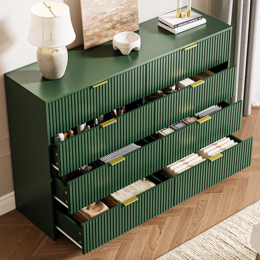 55" Wide Fluted 8-Drawer Double Dresser, Green