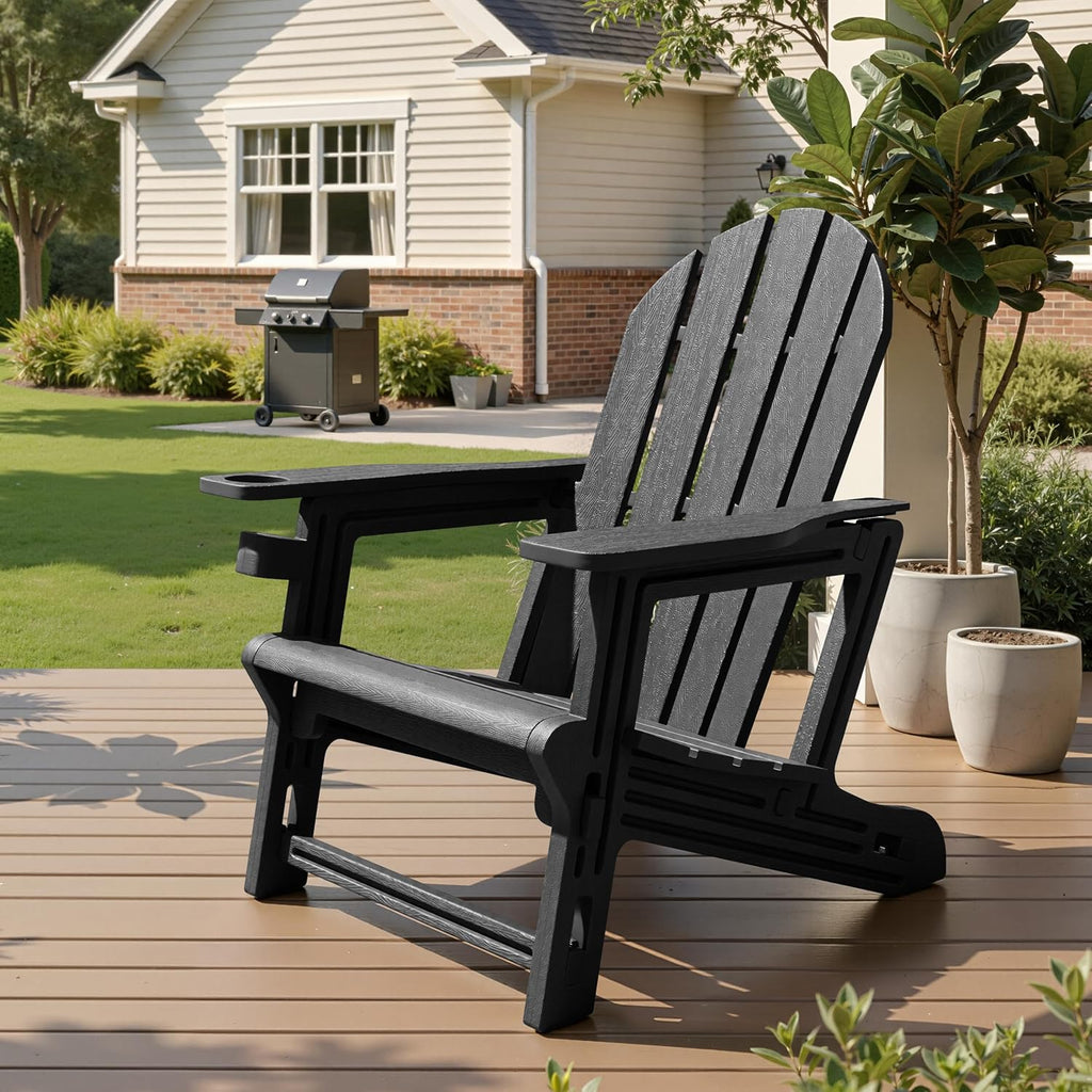 Adirondack Chairs Set of 2, HDPE Outdoor Chairs with Cup Holder | Heavy Duty 380 lbs Capacity, All Weather Wood