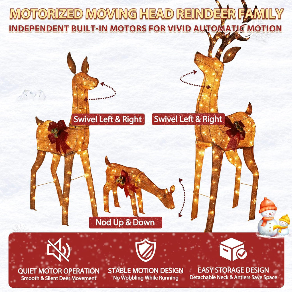 3-Piece Animated Christmas Reindeer Family Set, Lighted Xmas Decor