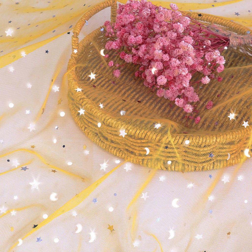 1 Yard Glitter Tulle, Star Moon Sequin, 54" Wide Gold