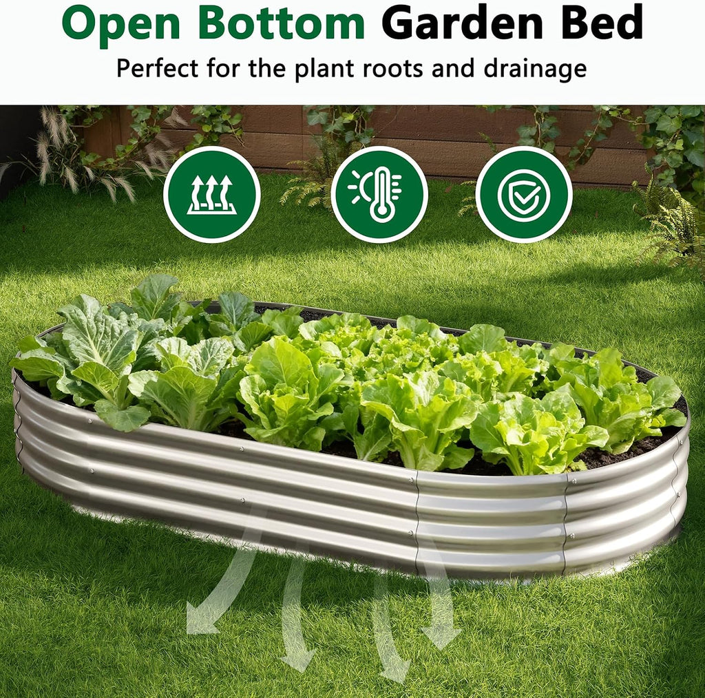 2 Pack Galvanized Raised Garden Bed Metal Oval Raised Garden Beds Outdoor Planter Box for Vegetables (8x4x1FT, Silver)