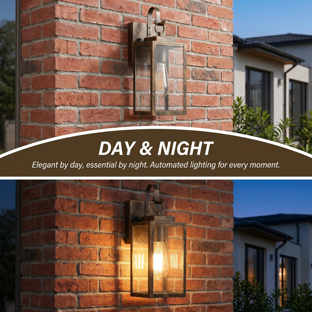 2 Pack 11.8" Black Brush Gold Dusk to Dawn Wall Mount Porch Light