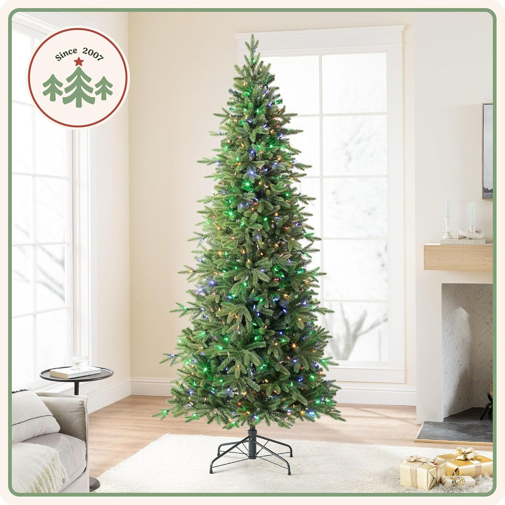 Kennedy Fir - Artificial Indoor Christmas Tree, Hinged Branches, Narrow Profile, Holiday Décor. LED Color Changing
