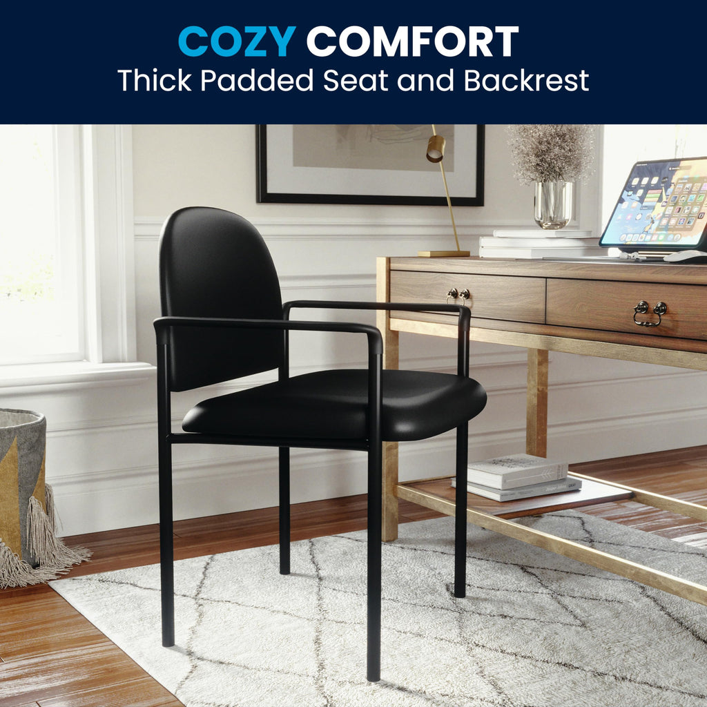 Steel Stackable Reception Chair with Arms, Black Vinyl