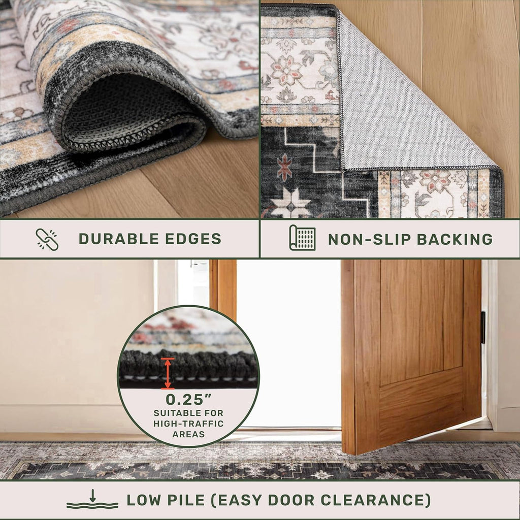 Dark Washable Long Runners s, 2'6"x8' Wide Kitchen Runner Rug, Entryway Indoor Rug, Non Slip Rubber Backing Boho