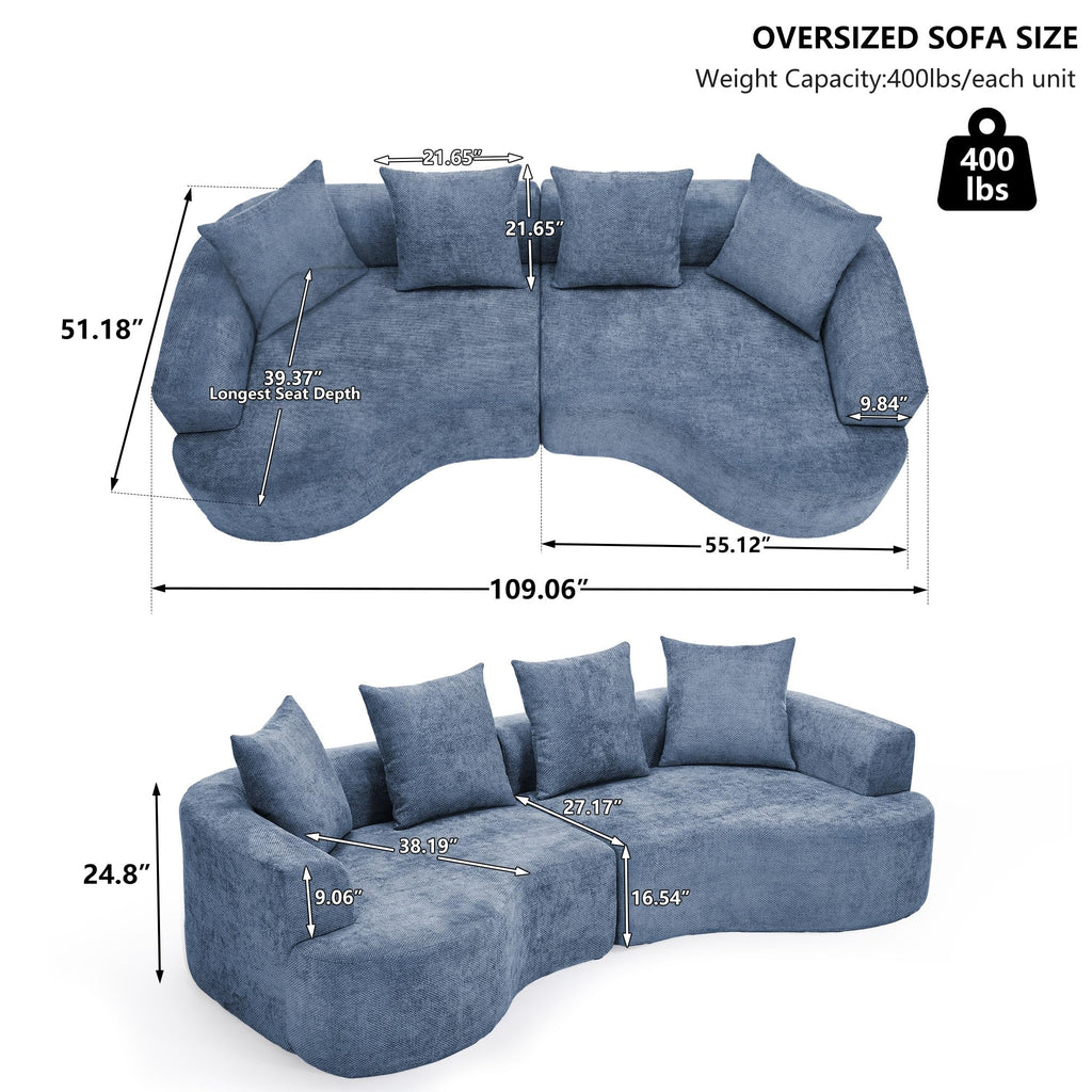 109" Curved Sectional, Modern Chenille Fabric Modular Couch