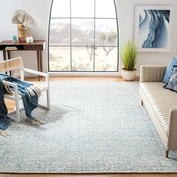 Area Rug 8x10 - Abstract - Large - Blue & Ivory, Handmade Wool