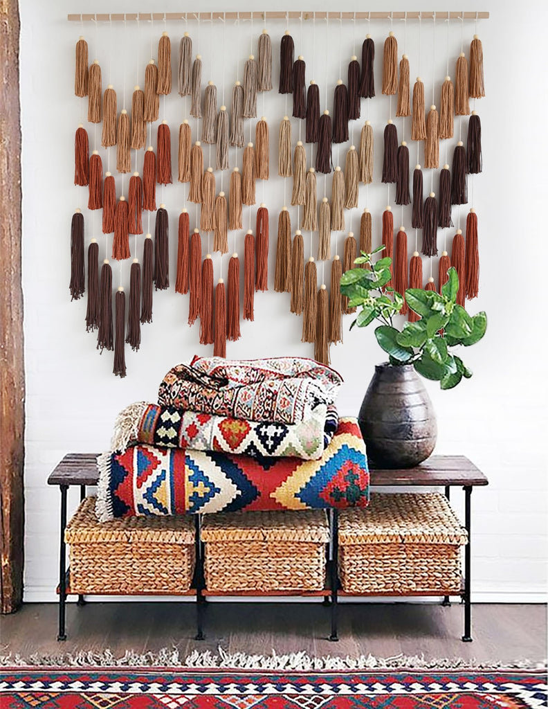 Macrame Wall Hanging Yarn Boho Wave Tassel Home Decor 47"W*39"L
