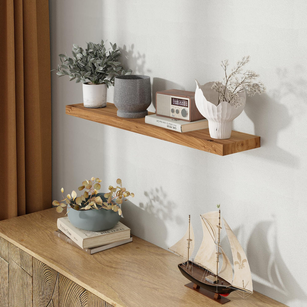 40" Wall Mounted Floating Shelves, Natural Elm Wood, 1 Pack