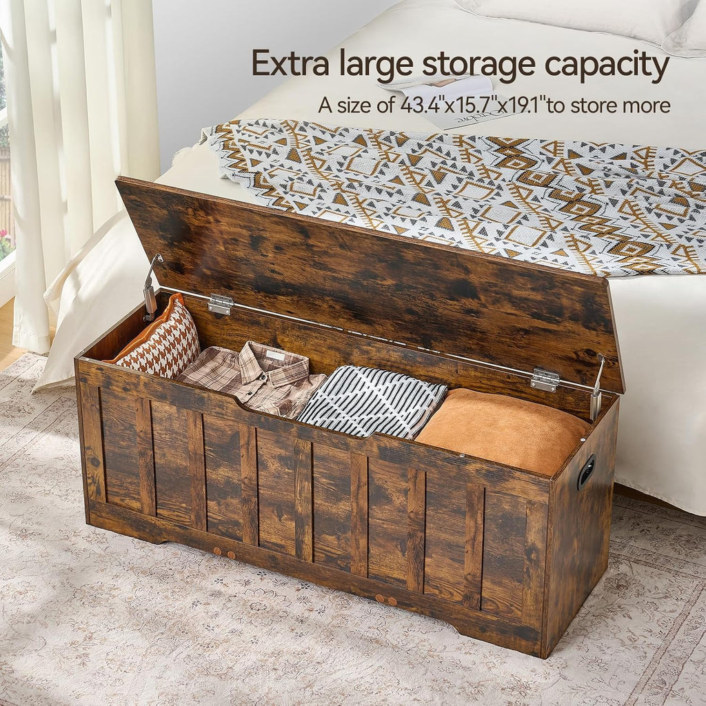 47.2"Storage Chest Extra Large,Wooden Storage Bench(Rustic Brown) | Storage trunk with 2 Safety