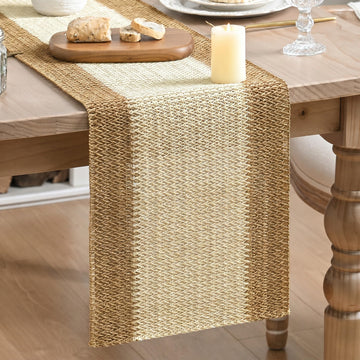 Burlap Brown Farmhouse Rustic Paper Braided Table Runner, Seasonal Christmas Woven Kitchen Dining Table Decoration