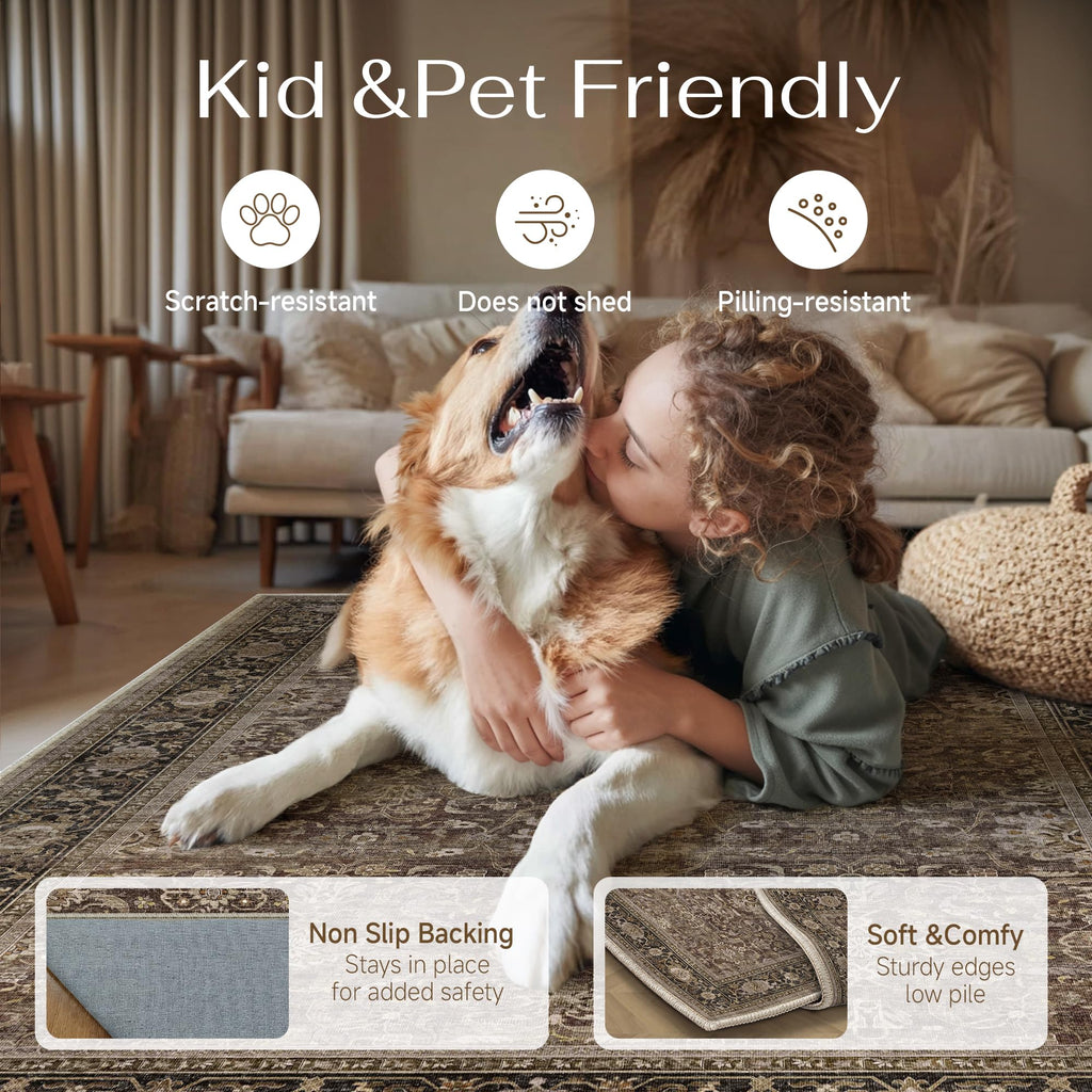 Brown Washable 3x8 Runner Rugs Entryway