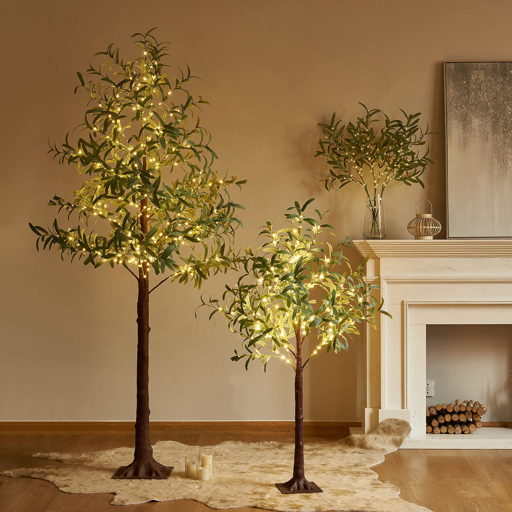 Lighted Olive Branches 24IN 72 LED with Timer Battery Operated Lit Artificial Greenery for Wedding Party Spring Home