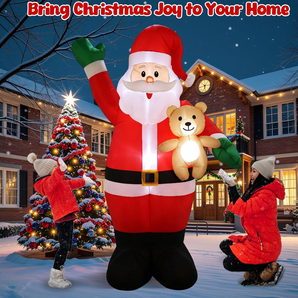 8.5FT Christmas Inflatable Santa Hold Bear, Blow Up Christmas Outdoor Decoration Built in LED Lights, Holiday Xmas