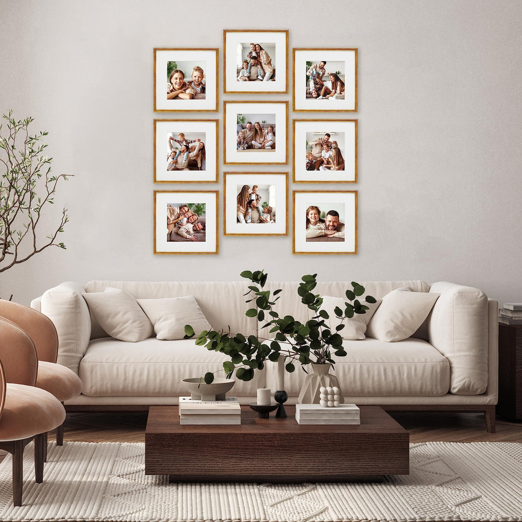 9 Piece Gallery Wall Frame Set, 12x12 Inch, Antique Bronze