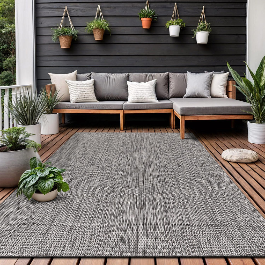 Washable Indoor Outdoor Rug 5x7 Weather Resistant Area Rugs Modern Solid for Porch Deck Balcony Back