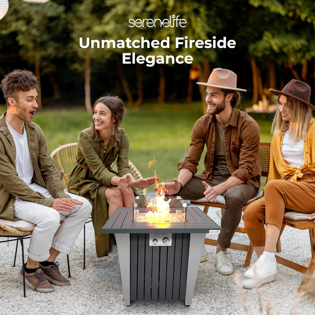 Propane Fire Pit Table with Sturdy Metal, Gas Pits with 50,000 BTU and Stainless Steel Fire Pan, Includes Decorative