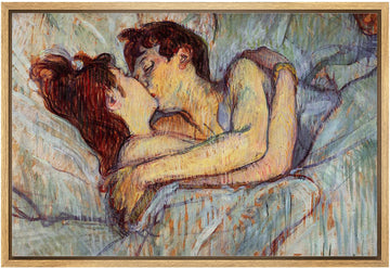In Bed The Kiss by Henri de Toulouse-Lautrec - Framed Canvas Print Wall Art Famous Painting Reproduction - 24"x36"
