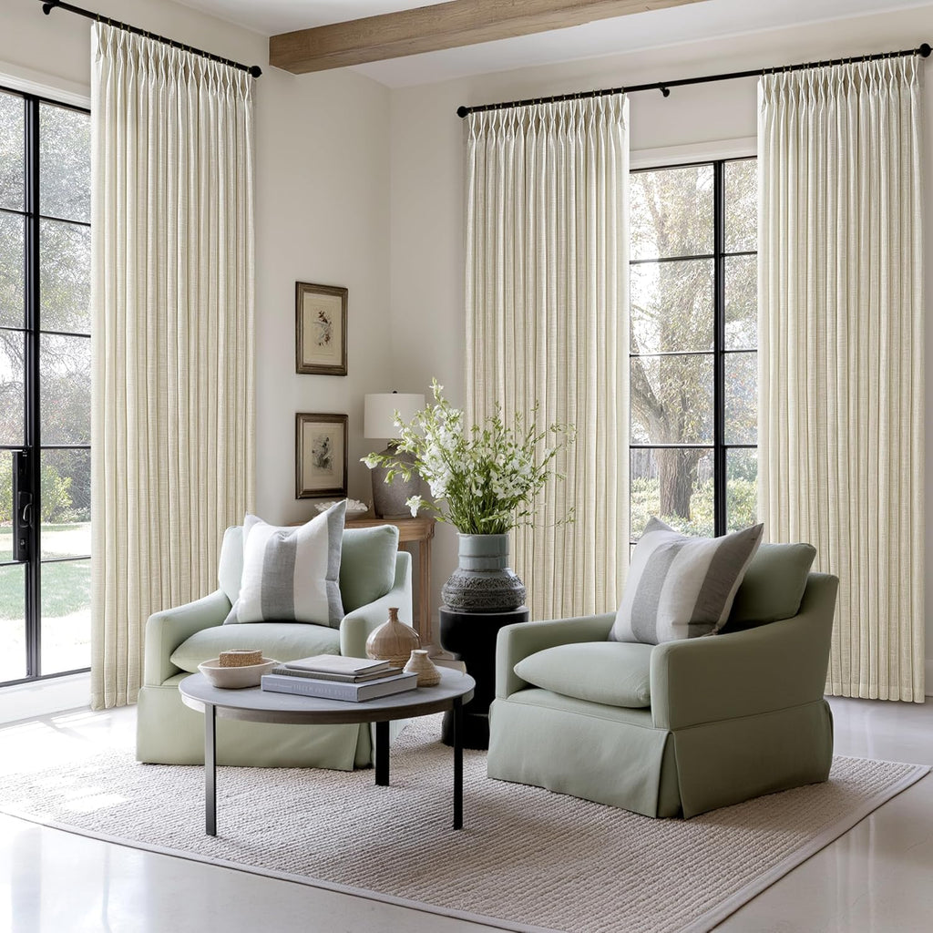Beige Tan Linen Curtains 92 Inches Long for Living Room Standard Window Curtain Lengths Light Filtering Semi Sheer