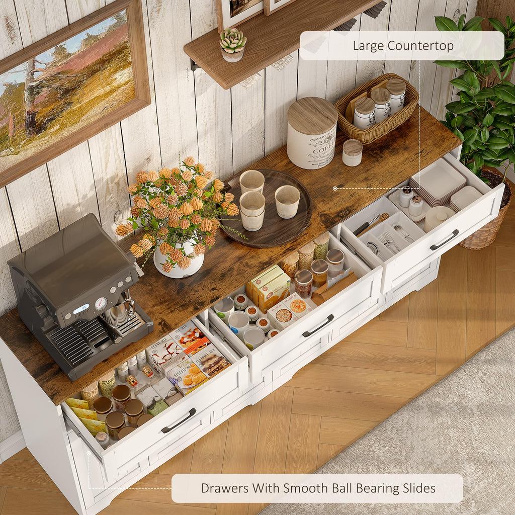 71" Farmhouse Sideboard Buffet Cabinet 3 Drawers & 6 Doors, White
