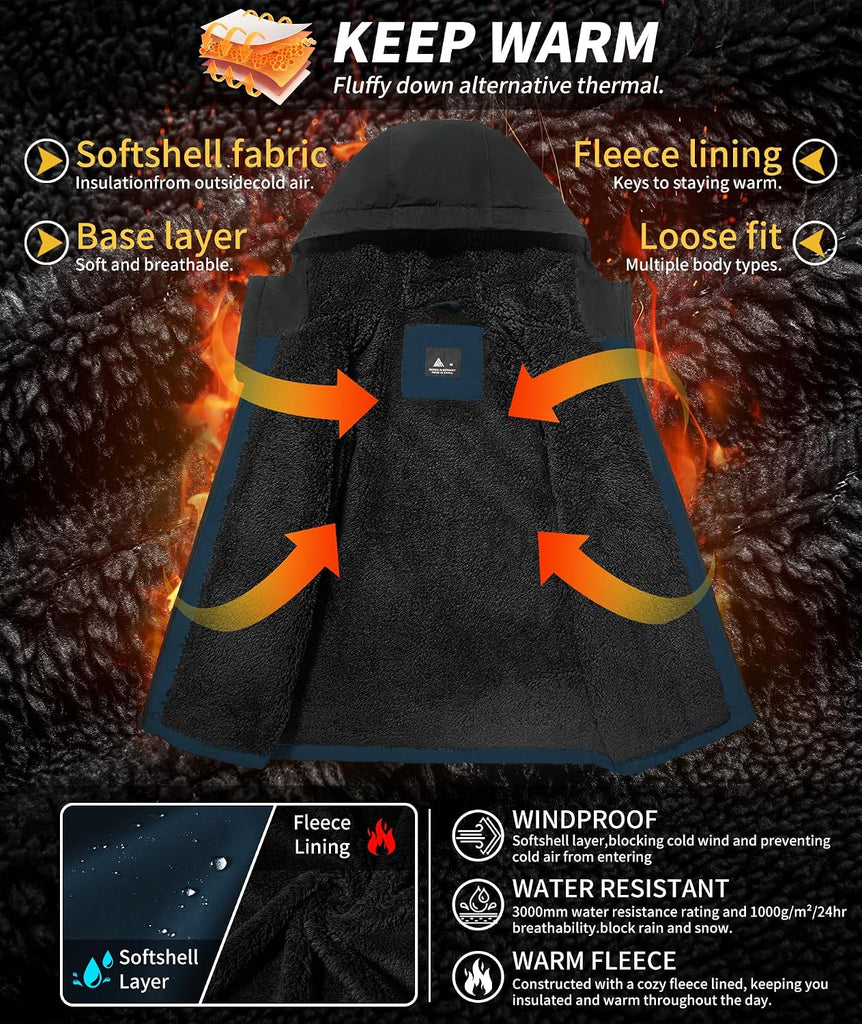 Boys Girls Fleece Waterproof Jackets Sherpa Lined Hoodies Zip Up