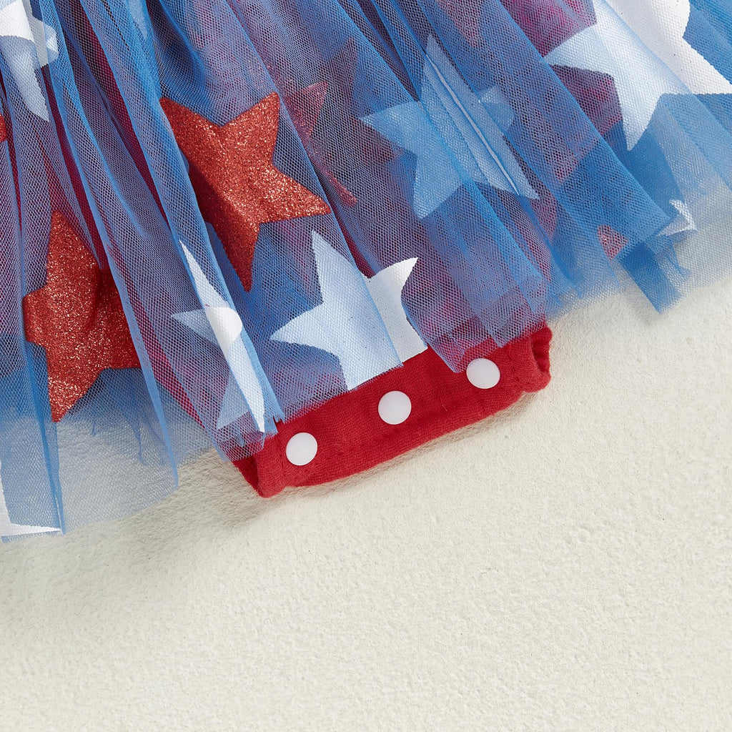 Newborn Infant 4th Fourth of July Baby Girl Outfits Bubble Romper White Red and Blue Clothes+Headband (USA Star Red