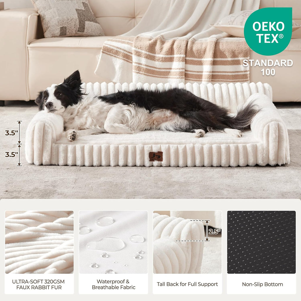 Orthopedic Dog Bed Large 35x25x9.5" Washable Cover Cream