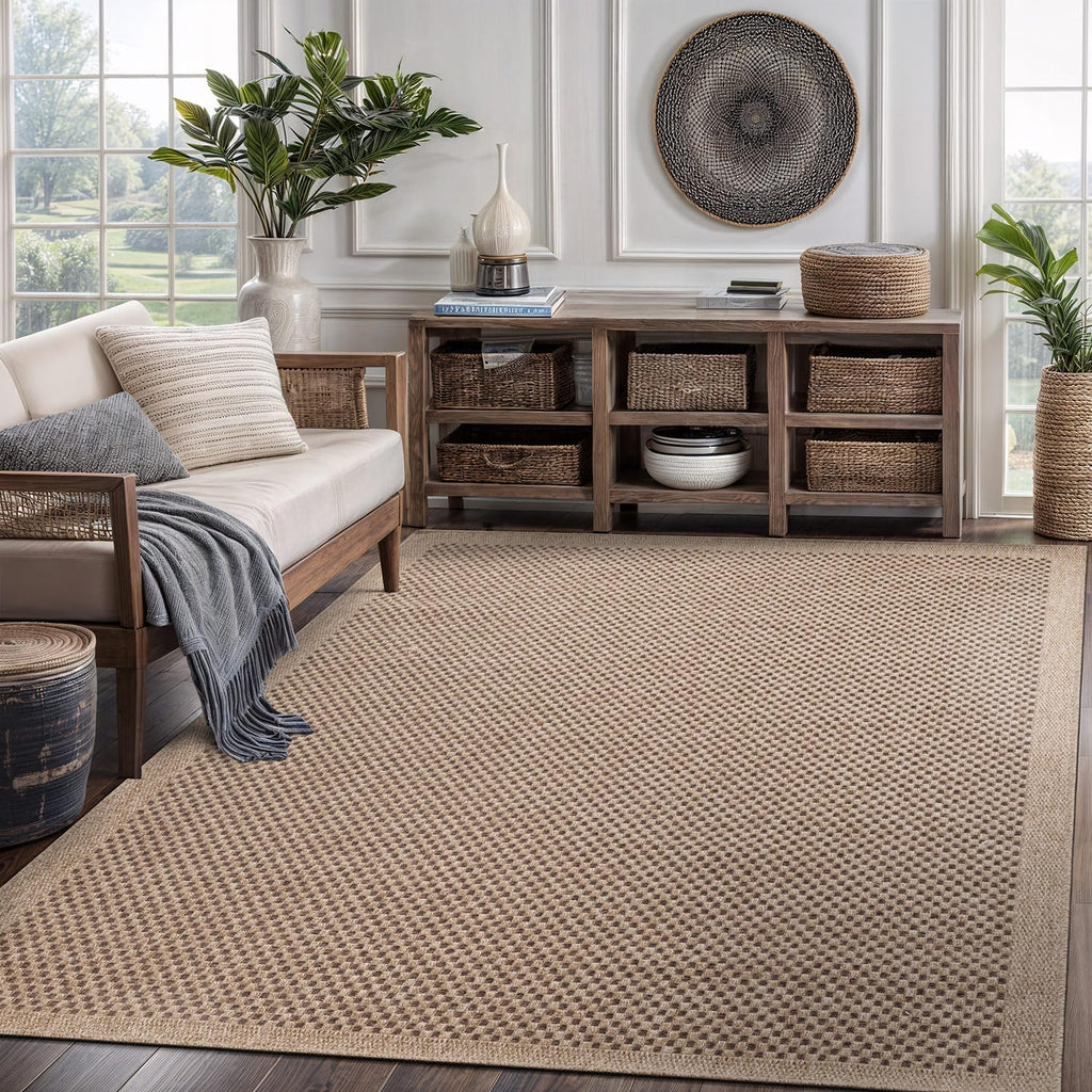 Easy Jute Rug, Indoor Outdoor Natural Color Fiber Area Rugs Patio and Kitchen Rug, Sisal Boho Woven Design