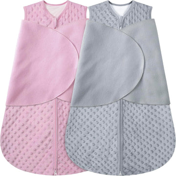 Fleece Sleep Sack Baby Swaddle, Way Adjustable Wearable Blanket,2 Pack Fleece Swaddling sleeping bag TOG