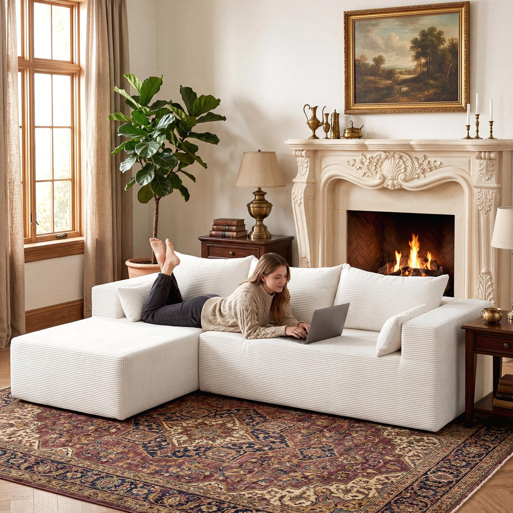 106" Cloud Sectional Boneless Couches, Modular L Shaped Couch with Deep Seat Oversized Left Facing Chaise, Memory