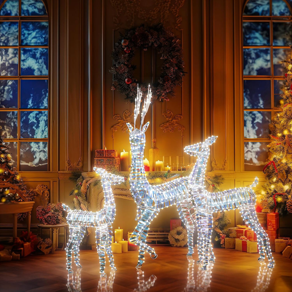 3-Piece Lighted Christmas Deer Family Set, Pre-lit Reindeer Christmas Decoration Outdoor Set for Holiday Yard Patio