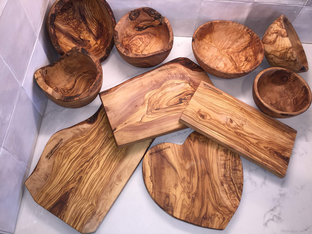16" Rustic Handmade Olive Wood Bark Edge Charcuterie Board by - Platter For Cutting, Chopping, Serving. Wooden Cheese