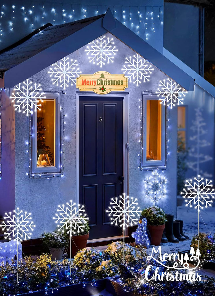 Snowflake Lights Outdoor, 10 Large Snowflake Christmas Pathway Lights Outdoor Christmas Decorations Yard Sidewalk
