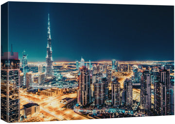Canvas Print Wall Dubai Business Bay & Burj Khalifa Architecture Cityscape Photography Realism Rustic Scenic