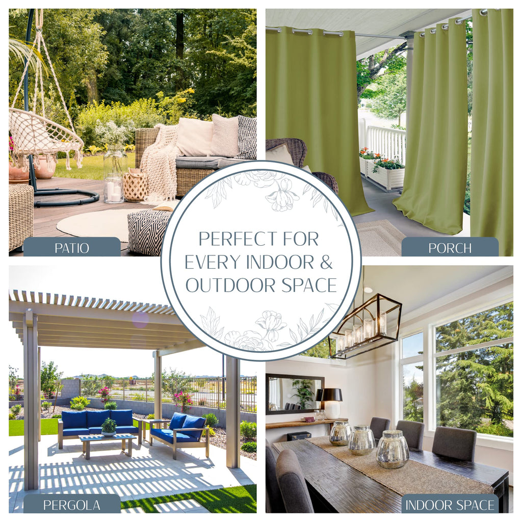 Connor Solid Indoor/Outdoor Window Curtain, Lime - 52"W x 108"L
