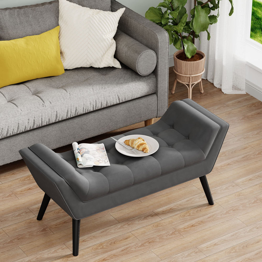 Bed Bench Upholstered Tufted Footstool Entryway Ottoman Bench Two Seaters (Dark Gray)