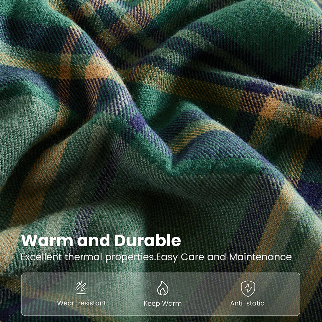 Green Sherpa Plaid Throw Blanket Dual-Sided, 50" x 60"