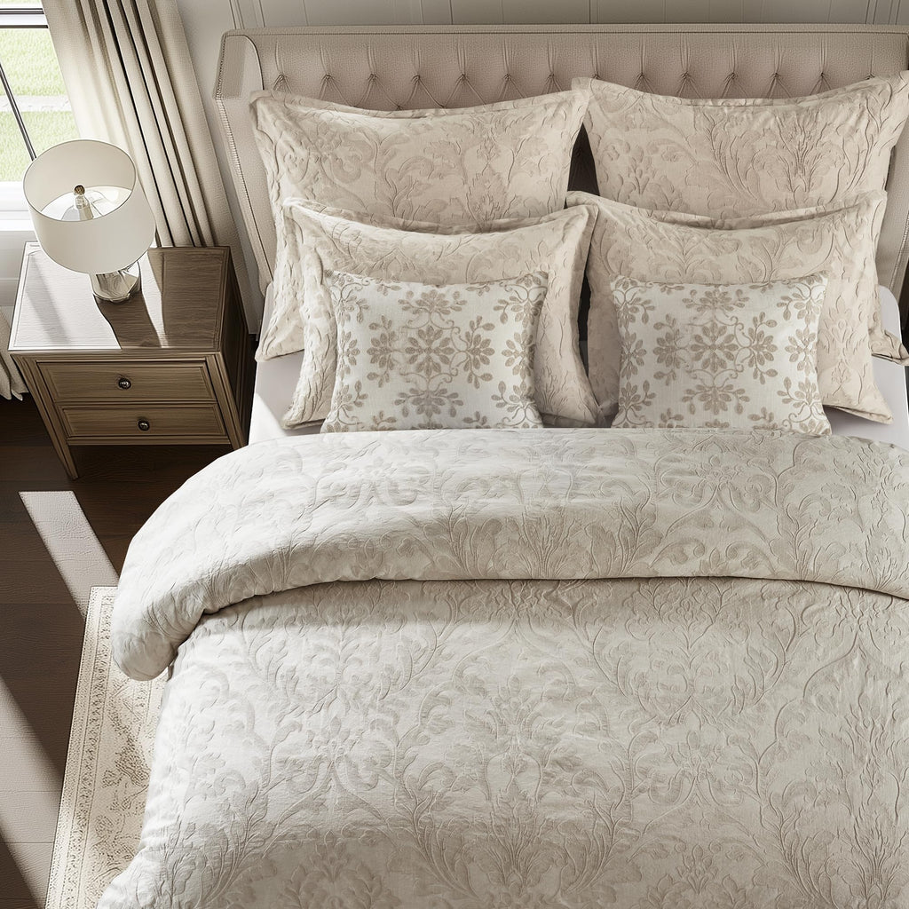Alessio Beige Comforter Set - Comforter + One Standard Pillow Cases - Floral Damask - Beige and Cream