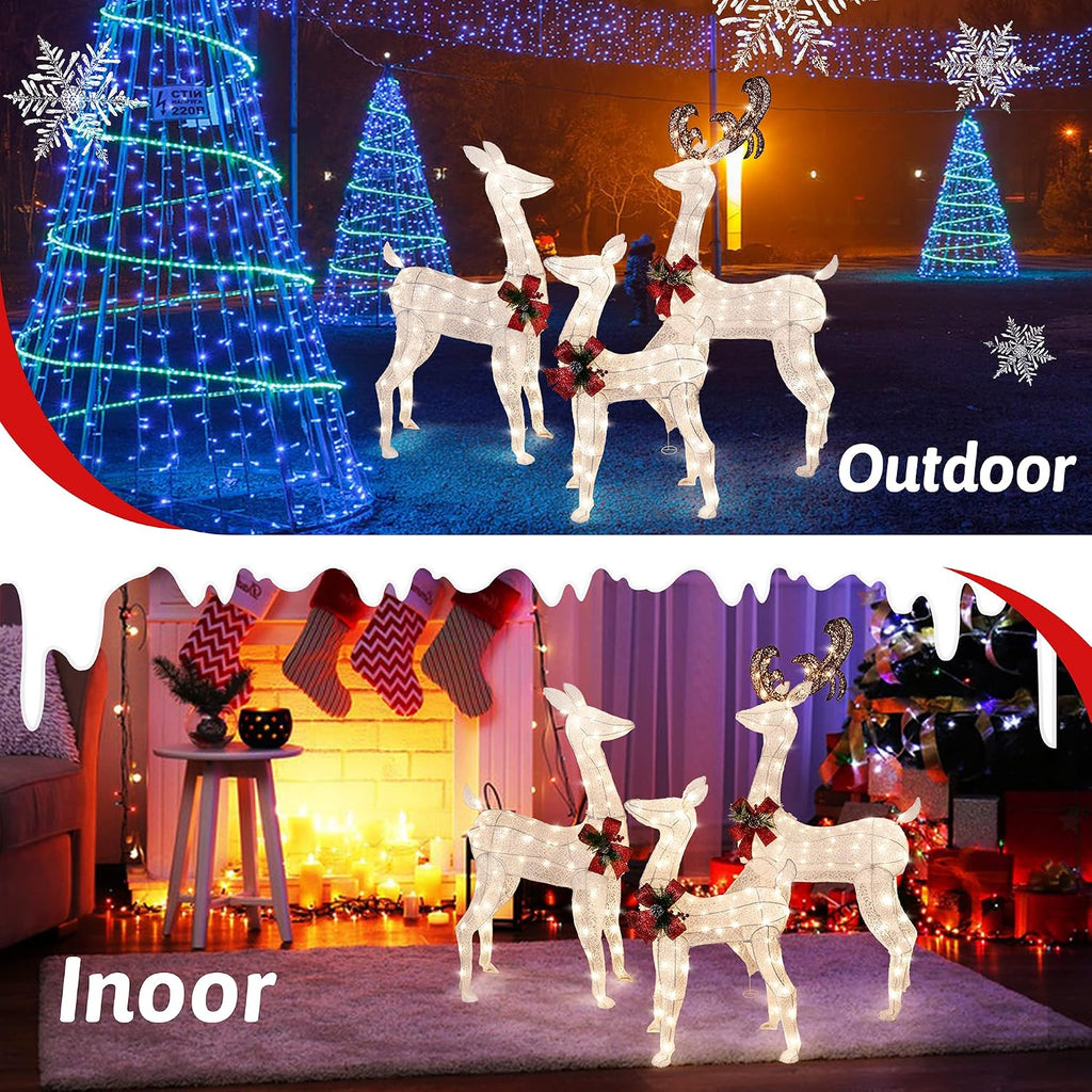 5Ft 3-Piece LED Lighted Christmas Deer Family Outdoor Yard Decorations,3D Super Large Christmas Reindeer