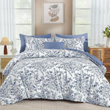 Blue Floral Comforter Set Queen, 8 Pieces Flower Botanical Bed in a Bag Bedding Set, Soft Microfiber Comforter, Sheets