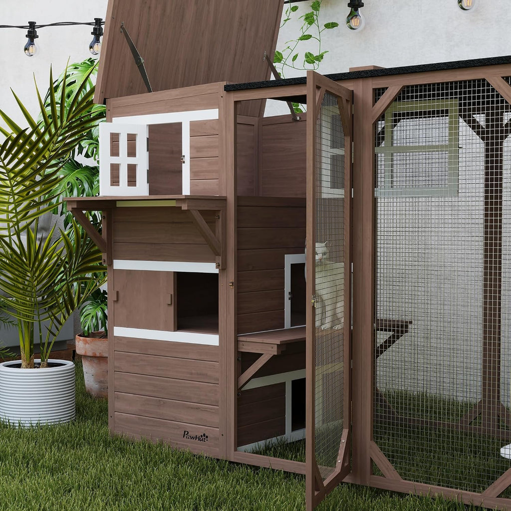 Catio Outdoor Cat Enclosure Large Wood Kitten Cat House 45" H Brown