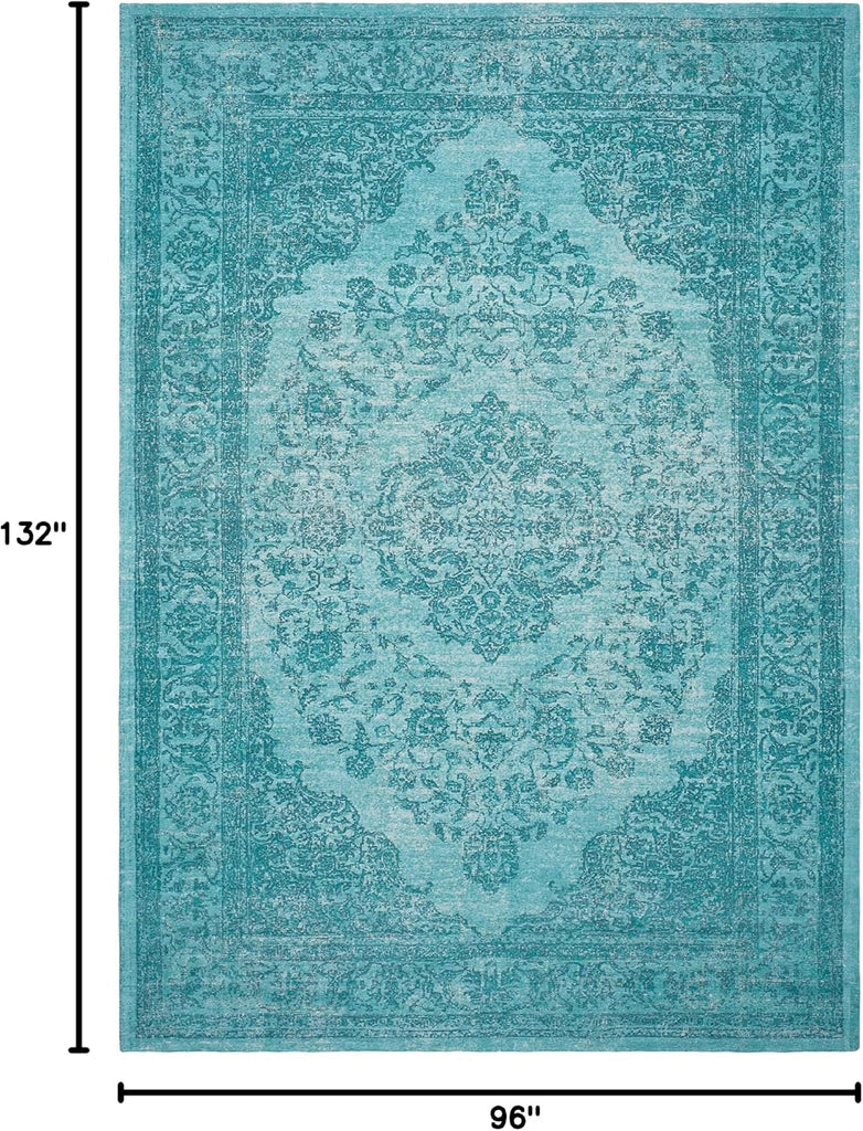 Classic Vintage Area Rug - 8' x 11', Aqua, Oriental Medallion Cotton Design, Easy Care