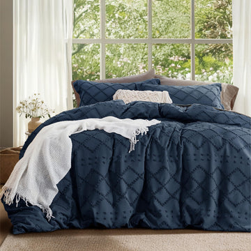 Navy Boho Duvet Cover, Soft Vintage Embroidery