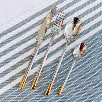Gold and Silver Silverware Set, Mirror Polished Silverware Set Gold, 24 Piece Premium Stainless Steel Flatware, Gift